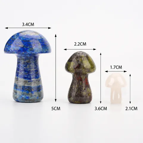 Natural Crystal Mini Mushroom Ornament Carved Healing Stone Miniature Feng Shui Table Accent Desktop Decor Crystal Mushroom Craft Collection