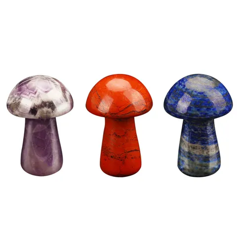 Natural Crystal Mini Mushroom Ornament Carved Healing Stone Miniature Feng Shui Table Accent Desktop Decor Crystal Mushroom Craft Collection