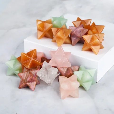 Modern Minimalist Crystal Merkaba Star Geometric Faceted Polished Ornaments Healing Stone Home Decor Spiritual Figurine Gift