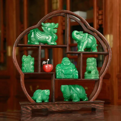 Natural Green Aventurine Pi Xiu Statues Pair Crystal Stone Carving Pixiu Wealth Feng Shui Ornament For Home Office Decor Gift