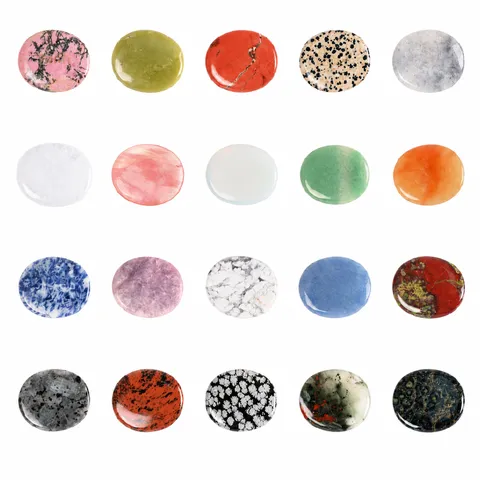 Natural Crystal Stone Worry Stone Oval Palm Thumb Stone Engraved Positive Words Healing Energy Agate Jade Meditation Stone