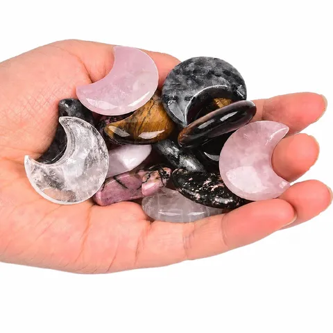 Natural Crystal Crescent Moon Stone Polished Gemstone Mineral For Home Office Flower Pot Decoration Healing Stone Desktop Ornament Gift