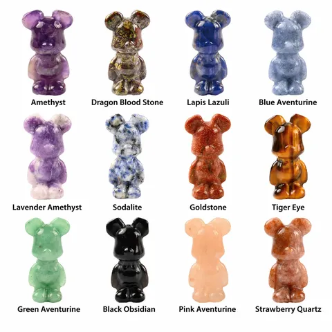 Natural Crystal Semi-Precious Stone Hand Carved Bear Figurine Home Office Desktop Decoration Modern Minimalist Animal Sculpture Gift