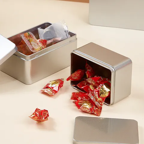 Boîte de Rangement Rectangulaire en Fer-blanc Récipient en Métal Avec Couvercle Pour Snacks Quincaillerie