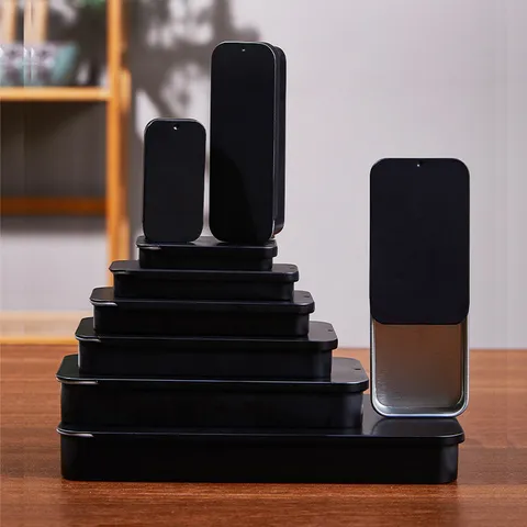 Portable Matte Black Metal Sliding Tin Box Push Pull Storage Case For Small Items Pill Dental Floss Mint Container
