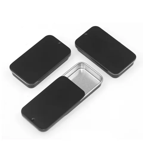 Portable Matte Black Metal Sliding Tin Box Push Pull Storage Case For Small Items Pill Dental Floss Mint Container