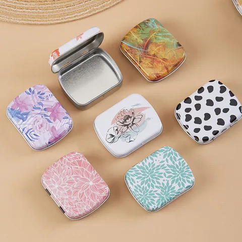 Creative Fresh Floral Metal Storage Box Portable Flip Tinplate Case For Candy Small Items Storage Organizer