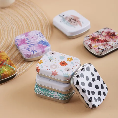Creative Fresh Floral Metal Storage Box Portable Flip Tinplate Case For Candy Small Items Storage Organizer