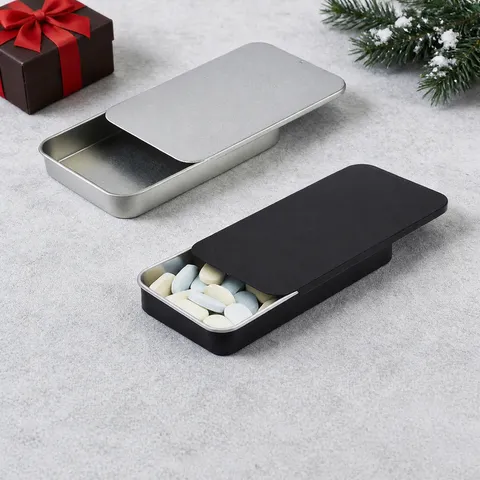 Metal Tin Box Slide Cover Storage Container Portable Rectangular Case For Candy Pills Small Items