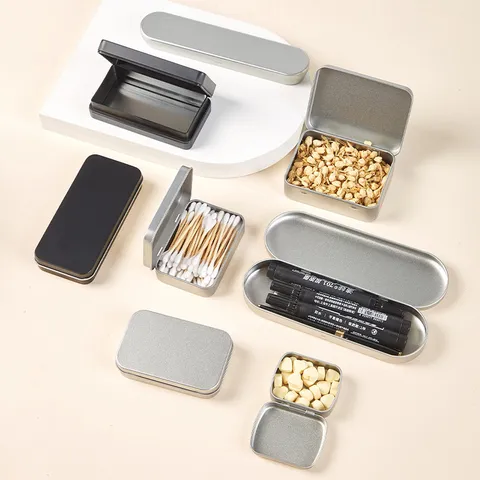 Metalek Blikken Opbergdoos Met Scharnierend Deksel Draagbare Mini Rechthoekige Blikken Etui Voor Sieraden Pil Snoep Kleine Items