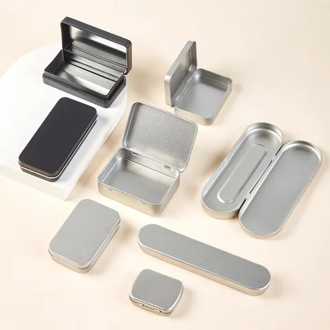 Metalek Blikken Opbergdoos Met Scharnierend Deksel Draagbare Mini Rechthoekige Blikken Etui Voor Sieraden Pil Snoep Kleine Items