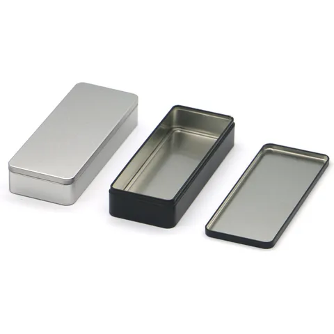 Rechteckiger Metall-Dose Aufbewahrungsbehälter mit Deckel Mattschwarz Mattsilber Organizer für Heim und Büro