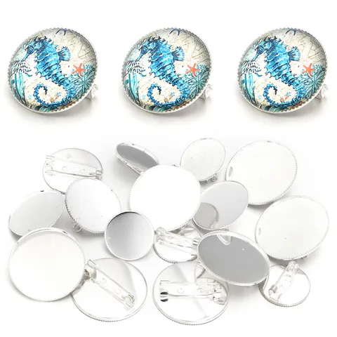 Bases de Broche de Cobre Chapado en Plata Bandejas Redondas Accesorios de Joyería DIY para Alfileres