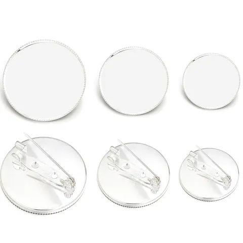 Bases de Broche de Cobre Chapado en Plata Bandejas Redondas Accesorios de Joyería DIY para Alfileres