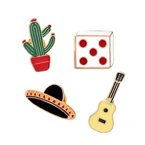 Cartoon Alloy Enamel Brooch Pins Cute Mexican Hat Guitar Badge Pins For Clothes Bags Jacket Accessories Unisex Gift