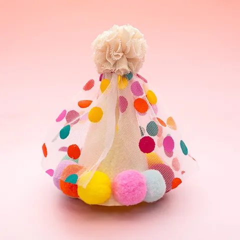 Pet Birthday Party Hat And Bib Set Cute Polka Dot Mesh Cat Dog Saliva Towel Decorative Costume Accessories
