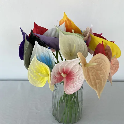 Artificial Anthurium Flower Single Stem PU Soft Touch Fake Plant For Home Living Room Decor Photography Props Wedding