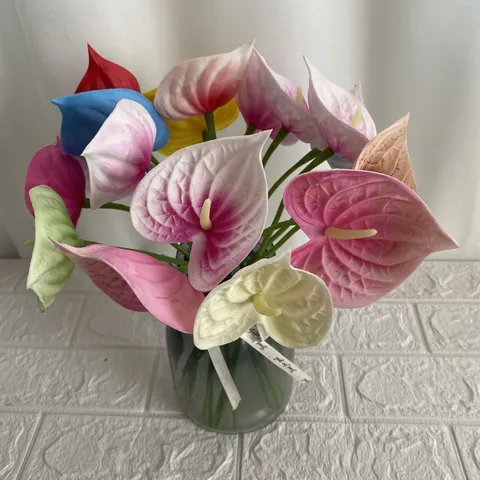 Artificial Anthurium Flower Single Stem PU Soft Touch Fake Plant For Home Living Room Decor Photography Props Wedding