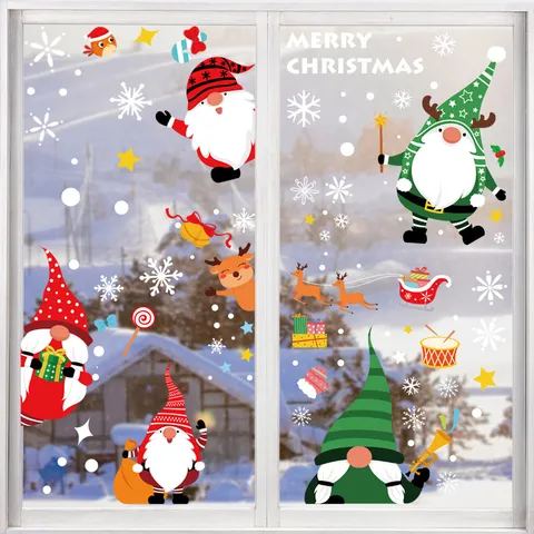 Stickers pour Fenêtres de Noël Autocollants Statiques Réutilisables Père Noël Él