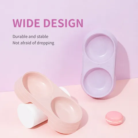 Macaron Color Plastic Double Pet Bowl Anti-Tip Food Water Feeding Bowl For Cats And Dogs Minimalist Pet Supplies