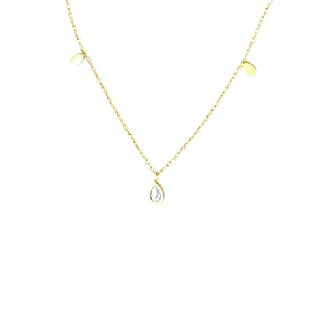 Collier Pendentif Goutte d'Eau en Acier Titane pour Femme Style Coréen Doux Chaîne de Clavicule à Paillettes Plaquée Or Bijoux