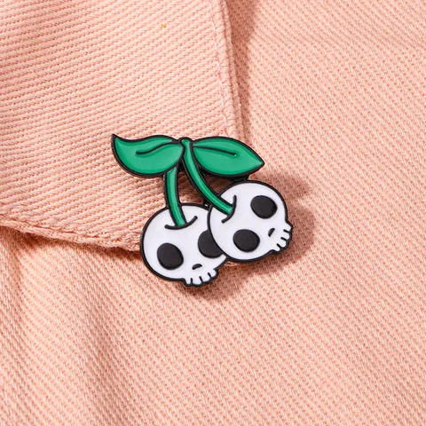 Punk Alloy Enamel Skull Cherry Brooch Cartoon Creative Clothes Pin Badge For Scarf Hat Women Men Original Design Decoration Jewelry