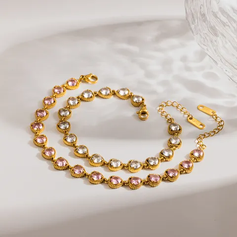 Light Luxury 304 Stainless Steel Heart Rhinestone Chain Bracelet 18k Gold Plated Women Fashion Jewelry Gift