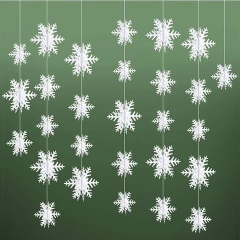 Ghirlanda Sospesa di Fiocchi di Neve 3D Bianchi per Festa di Natale Capodanno Finestra Decorazione per la Casa