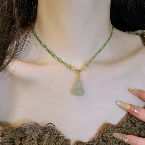 Collar con Colgante Hooloo de Calcedonia en Capas de Estilo Chino para Mujer Joyas de Cobre Chapado en Oro y Cristal