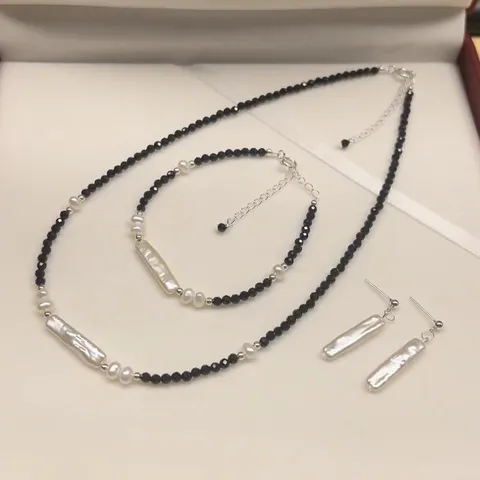 Pendientes Collar Pulsera de Perla de Agua Dulce de Plata de Ley 925 Estilo Barroco Moda Joyería Para Mujeres Regalo