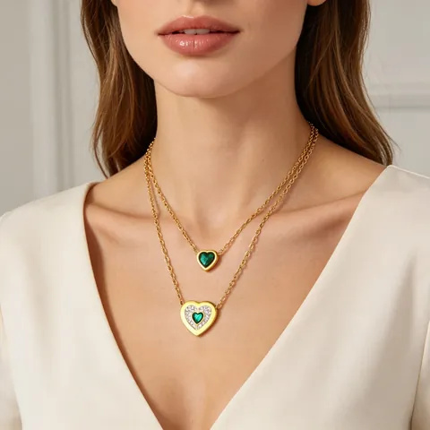 Stainless Steel Multi Layer Pendant Necklace For Women Gold Rhinestone Artificial Pearl Heart Evil Eye Roman Numeral Fashion Jewelry