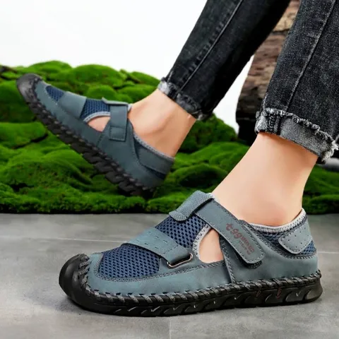 Sandali da Spiaggia Uomo Casual in Mesh Traspirante Scarpe Sportive Estive All'aperto Con Chiusura a Strappo Suola in Gomma Antiscivolo Scarpe da Passeggio Cucite