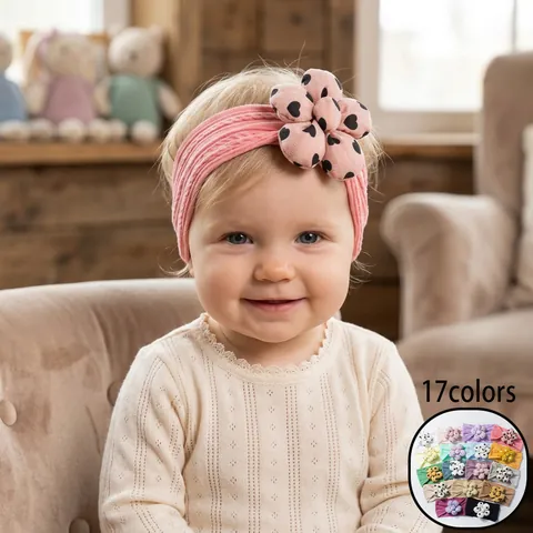 Soft Polyester Baby Headband With Large 3D Flower Polka Dot Heart Pattern Elastic Infant Hair Band For Toddler Girls Headwear