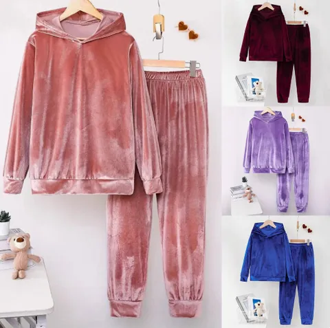 Set di Felpa con Cappuccio e Pantaloni in Flanella da Donna Tuta in Velluto a Tinta Unita Loungewear Completo Due Pezzi Top And Bottom