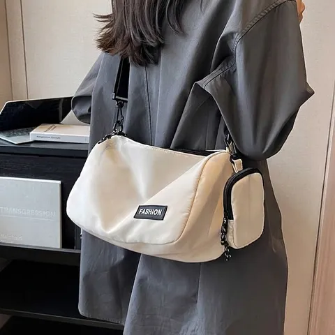 Women Large Capacity Nylon Shoulder Bag With Detachable Mini Pouch Casual Travel Crossbody Bag Retro Pillow Bag For Lady Commuting
