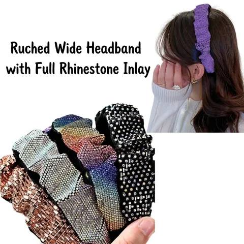 Strass Gepolstertes Stirnband Voller Diamant Plissee Breites Haarband Barock Glitzernder Haarschmuck Für Damen
