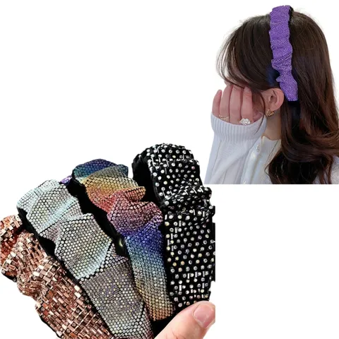 Rhinestone Padded Headband Full Diamond Pleated Wide Hairband Baroque Style Sparkling Hair Accessories For Women