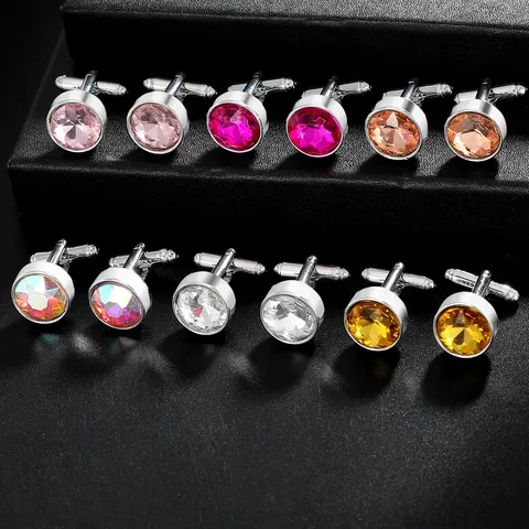 Fashion Round Alloy Rhinestone Cufflinks For Men Women Business French Shirt Crystal Cuff Links Trendy Elegant Jewelry Accessory