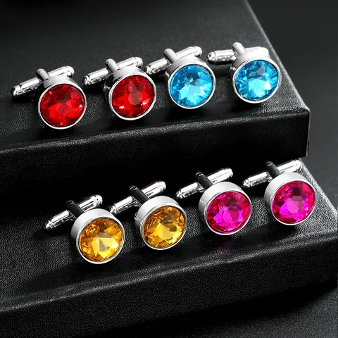 Fashion Round Alloy Rhinestone Cufflinks For Men Women Business French Shirt Crystal Cuff Links Trendy Elegant Jewelry Accessory