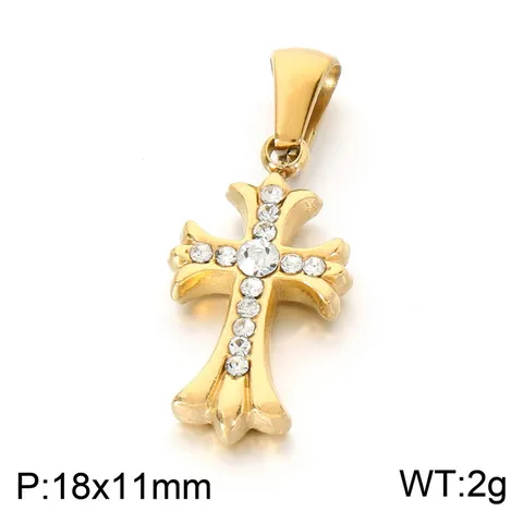 Stainless Steel Cross Pendant 18k Gold Plated Rhinestone DIY Jewelry Accessory For Women Modern Minimalist Style