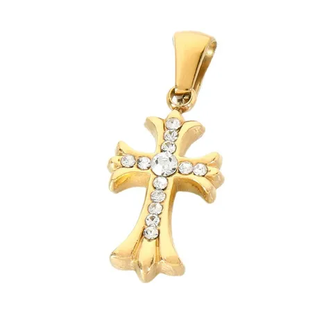 Stainless Steel Cross Pendant 18k Gold Plated Rhinestone DIY Jewelry Accessory For Women Modern Minimalist Style