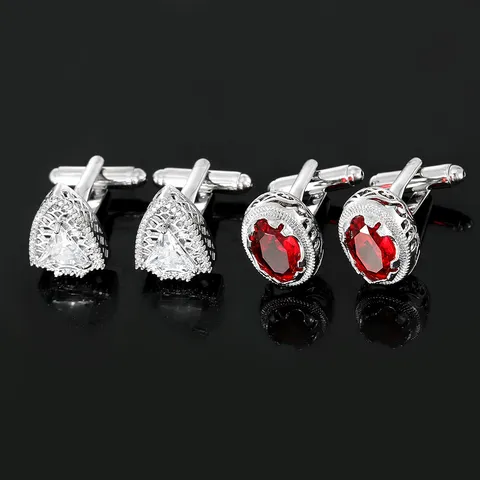 Gemelli in Rame Con Strass Geometrici Ovali Triangolari Con Gemma Rossa per Uomo Donna Abito da Lavoro Accessori per Matrimonio