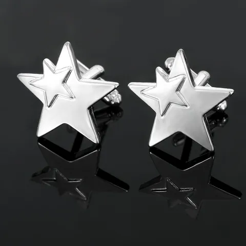 Modern Alloy Silver Double Layer 3D Star Cufflinks Geometric Textured Star Design Formal Men Shirt Cuff Links Accessories