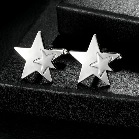 Modern Alloy Silver Double Layer 3D Star Cufflinks Geometric Textured Star Design Formal Men Shirt Cuff Links Accessories