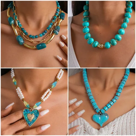Exaggerated Acrylic Beaded Necklace For Women Bohemian Heart Pendant Clavicle Chain Adjustable Fashion Statement Neck Jewelry