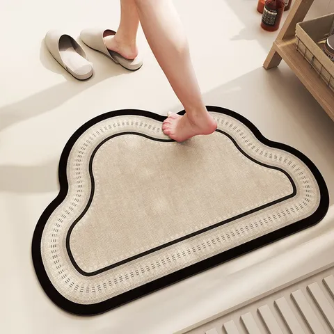 Cloud Diatomaceous Earth Floor Mat Absorbent Non-Slip Bathroom Mat French Style Geometric Printed Home Decor Rug
