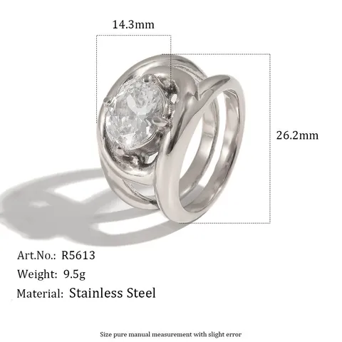 Minimalist Stainless Steel Open Ring For Women Silver Plated Water Drop Zircon Rhinestone Fashion Jewelry Finger Ring Gift