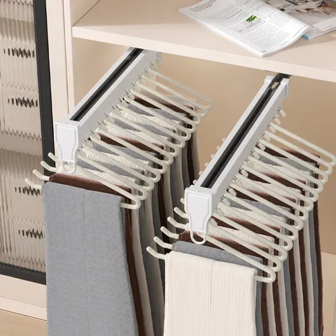 Household Stainless Steel Z Shaped Pants Hanger Non Slip Multi Layer Closet Organizer Space Saving Trouser Storage Rack