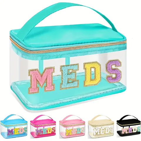 Clear PVC Cosmetic Bag Waterproof Travel Toiletry Organizer With Chenille Letter Patches Portable Makeup Pouch For Women