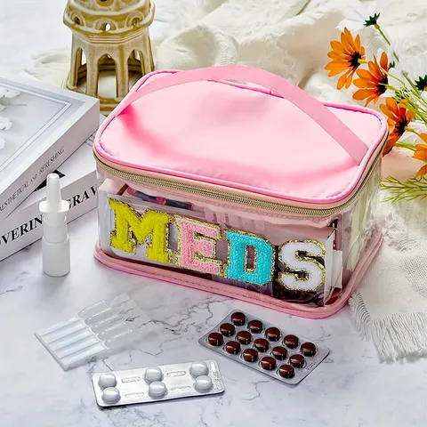 Clear PVC Cosmetic Bag Waterproof Travel Toiletry Organizer With Chenille Letter Patches Portable Makeup Pouch For Women